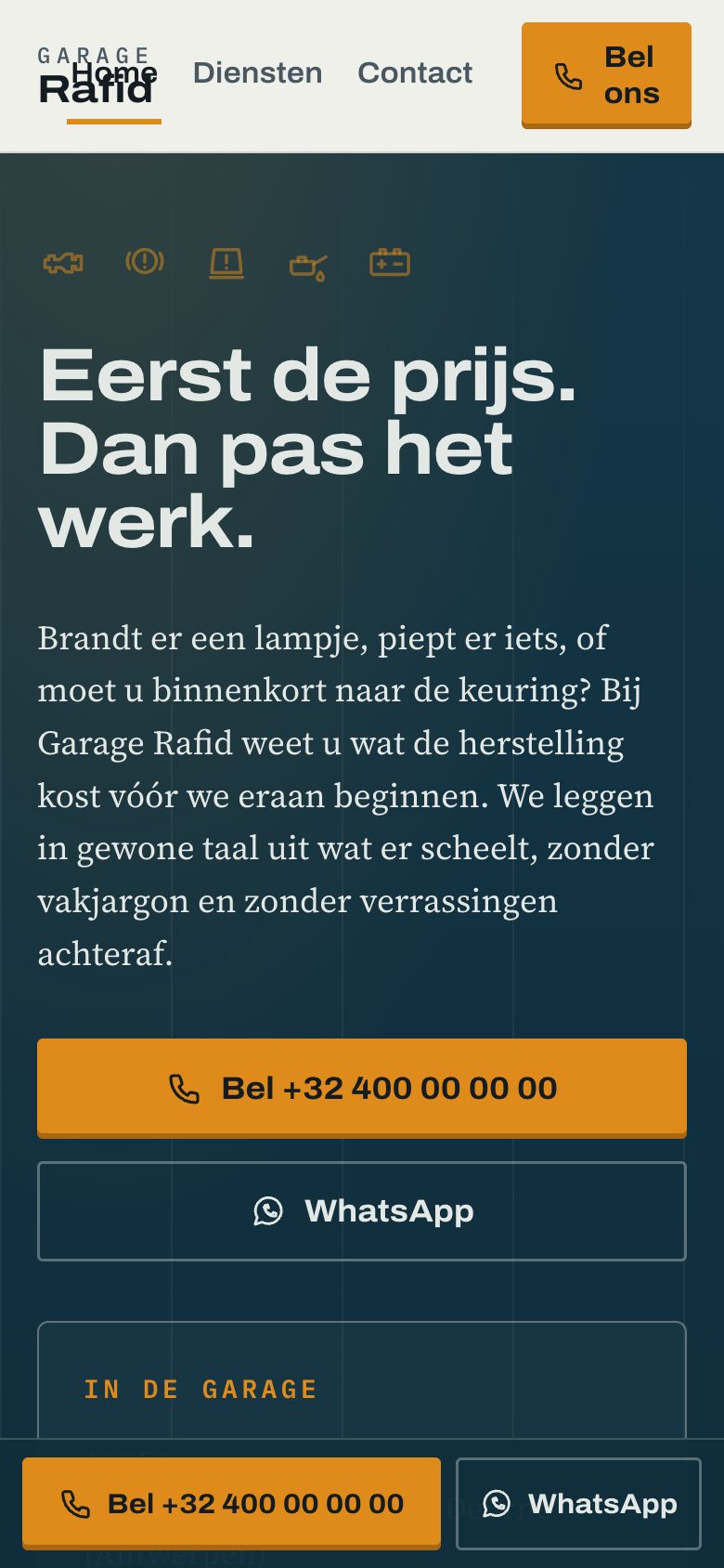 Screenshot of the second Garage Rafid site, as seen on a phone